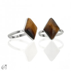 Gemstone silver ring, basic Lozenge shape - Tiger Eye, 12