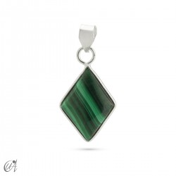 Colgante rombo básico, plata con piedra - Malaquita