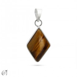 Basic lozenge pendant, silver with gemstone - Tiger Eye