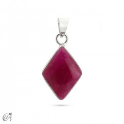 Basic lozenge pendant, silver with gemstone - Ruby