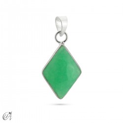 Basic lozenge pendant, silver with gemstone - Green sapphire