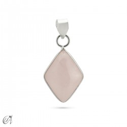 Colgante rombo básico, plata con piedra - Cuarzo Rosa