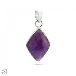 Basic lozenge pendant, silver with gemstone - Amethyst