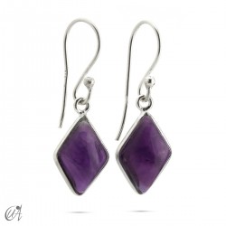 Basic lozenge-shaped earrings, silver with stones - Amethyst