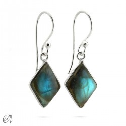 Basic lozenge-shaped earrings, silver with stones - Labradorite
