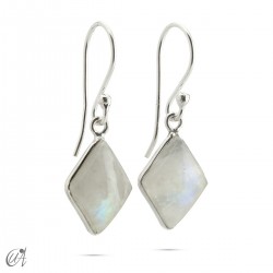 Basic lozenge-shaped earrings, silver with stones - Moonstone