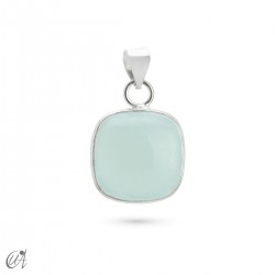 Silver pendant with stone, basic cushion model - Green chalcedony