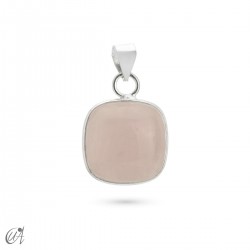 Colgante de plata con piedra, modelo cojín básico - Cuarzo Rosa