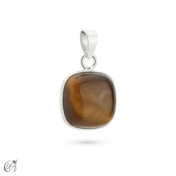Silver pendant with stone, basic cushion model - Tiger Eye