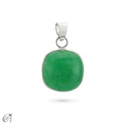 Silver pendant with stone, basic cushion model - Green sapphire