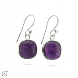 Basic cushion silver earrings with stones - Amethyst