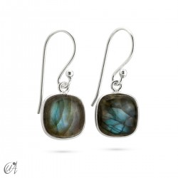 Basic cushion silver earrings with stones - Labradorite