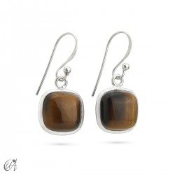 Basic cushion silver earrings with stones - Tiger Eye