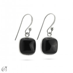 Pendientes modelo cojín básico de plata y piedra - Ónix