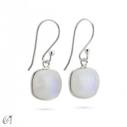 Basic cushion silver earrings with stones - Moonstone