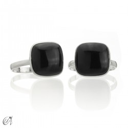 Basic cushion ring, in silver with gemstone - Onyx, 12