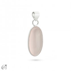 Basic elliptical pendant with natural stone and silver - Rose Quartz