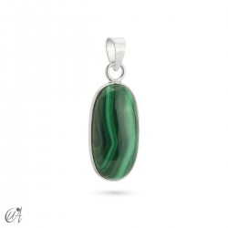 Colgante óvalo básico de piedra natural y plata - Malaquita