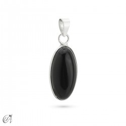 Basic elliptical pendant with natural stone and silver - Onyx