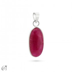 Basic elliptical pendant with natural stone and silver - Ruby