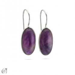 Stone and silver earrings, basic oval model - Amethyst