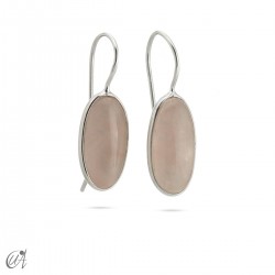 Stone and silver earrings, basic oval model - Rose Quartz