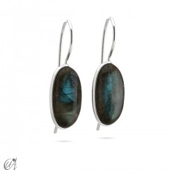Stone and silver earrings, basic oval model - Labradorite