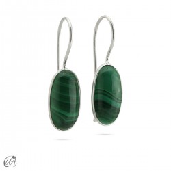Stone and silver earrings, basic oval model - Malachite