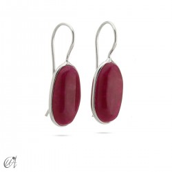 Stone and silver earrings, basic oval model - Ruby