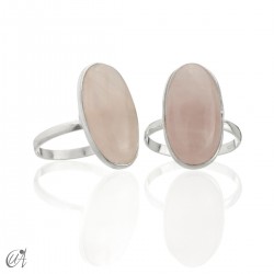 Basic oval silver ring with natural stone - Rose Quartz, 12