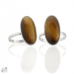 Basic oval silver ring with natural stone - Tiger Eye, 12