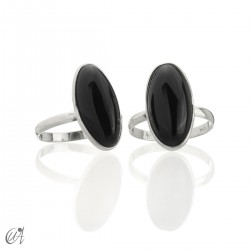 Basic oval silver ring with natural stone - Onyx, 12