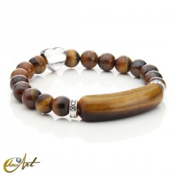 Natural stone bracelet with rectangular bar and heart - Tiger Eye