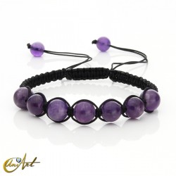 Macramé style semi-precious stone bracelet - Amethyst, 8 mm