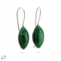 Silver earrings with stone, basic marquise model - Malachite