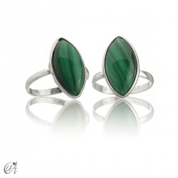 Silver and Stone Ring, Basic Marquise Model - 12, Malachite