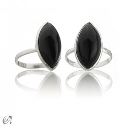 Silver and Stone Ring, Basic Marquise Model - Onyx, 12