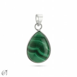 Gemstone in sterling silver - basic teardrop pendant - Malachite