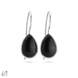 Stones with 925 silver -basic teardrop earrings - Onyx