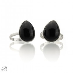 Basic teardrop ring, stone and silver - Onyx, 12