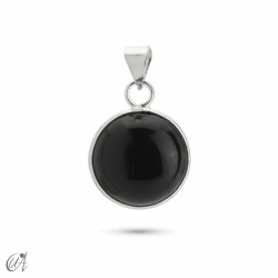 Basic round stone and silver pendant - Onyx