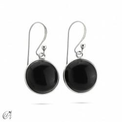 925 silver round earrings with natural stones, basic model - Onyx