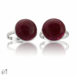 925 Silver ring with natural stone, basic round model - 12, Ruby