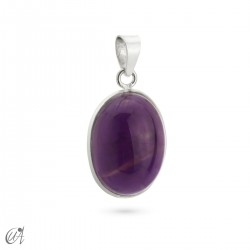 Basic oval stone and silver pendant - Amethyst