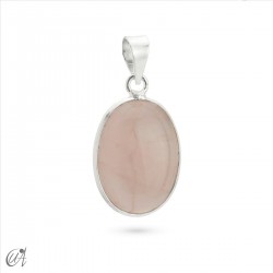 Colgante oval básico de piedra y plata - Cuarzo Rosa