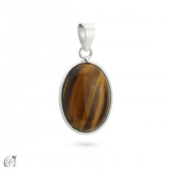 Colgante oval básico de piedra y plata - Ojo de Tigre