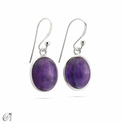 Silver and natural gemstone earrings, basic oval model - Amethyst