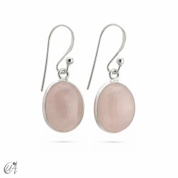 Pendientes de plata y gemas naturales, modelo oval básico - Cuarzo Rosa
