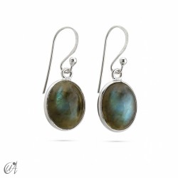 Silver and natural gemstone earrings, basic oval model - Labradorite