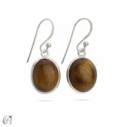 Pendientes de plata y gemas naturales, modelo oval básico - Ojo de Tigre